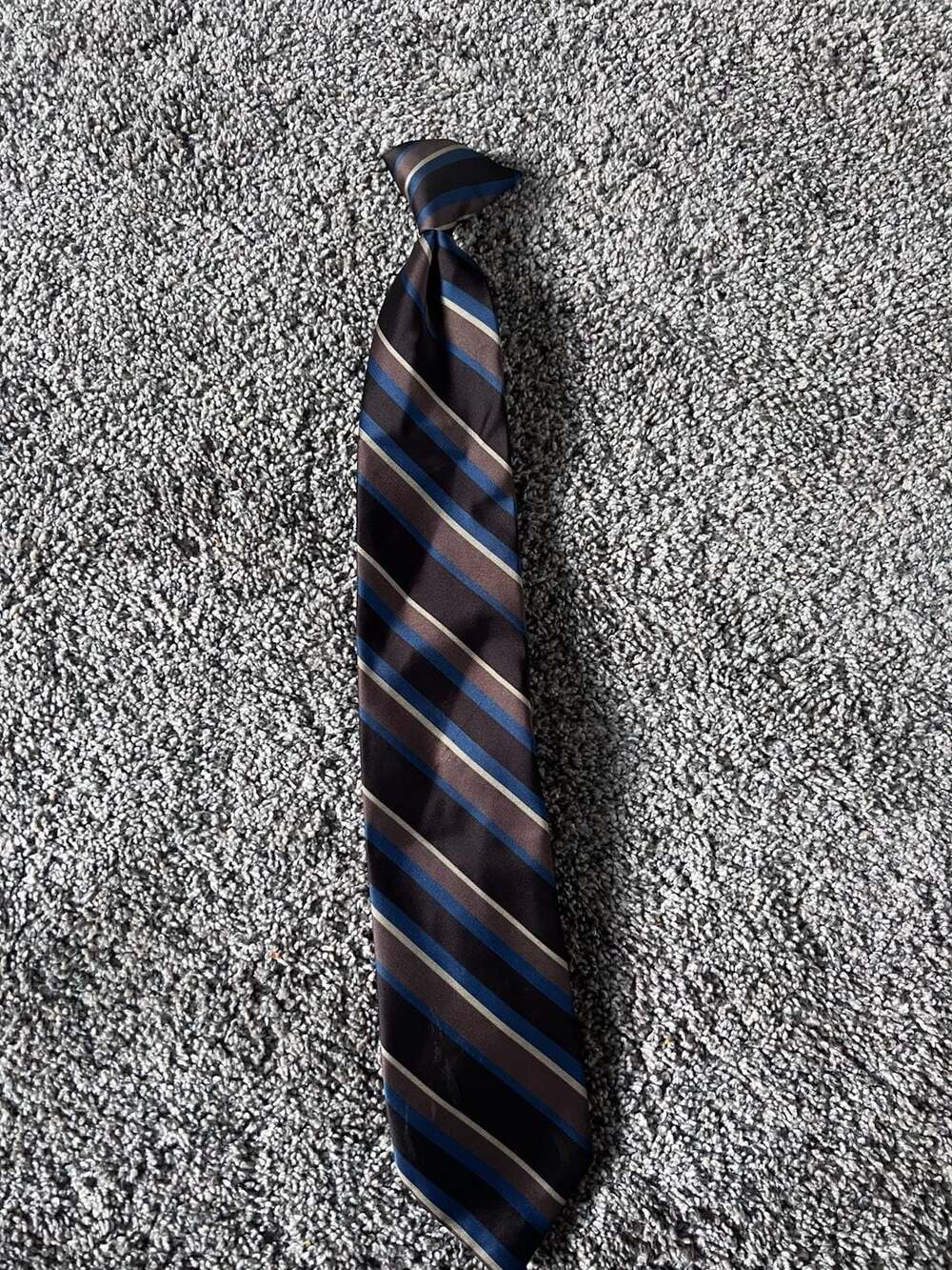 Clip-On Necktie Brown Striped Silk Clip On Tie